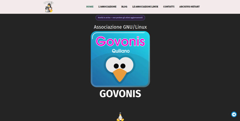 Immagine della Home page del sito del'asscociazione linux Govonis
